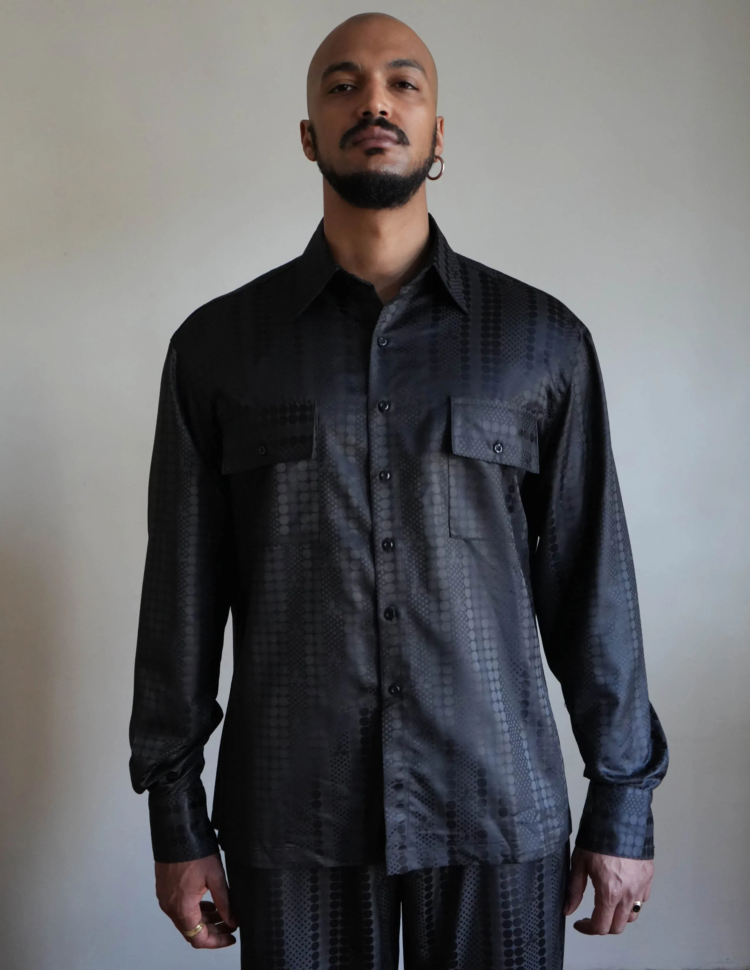 Gamble Noir Satin Jacquard Shirt