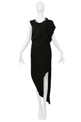 HELMUT LANG BLACK CONCEPT DRESS WITH CABLES & KNOTS 2005