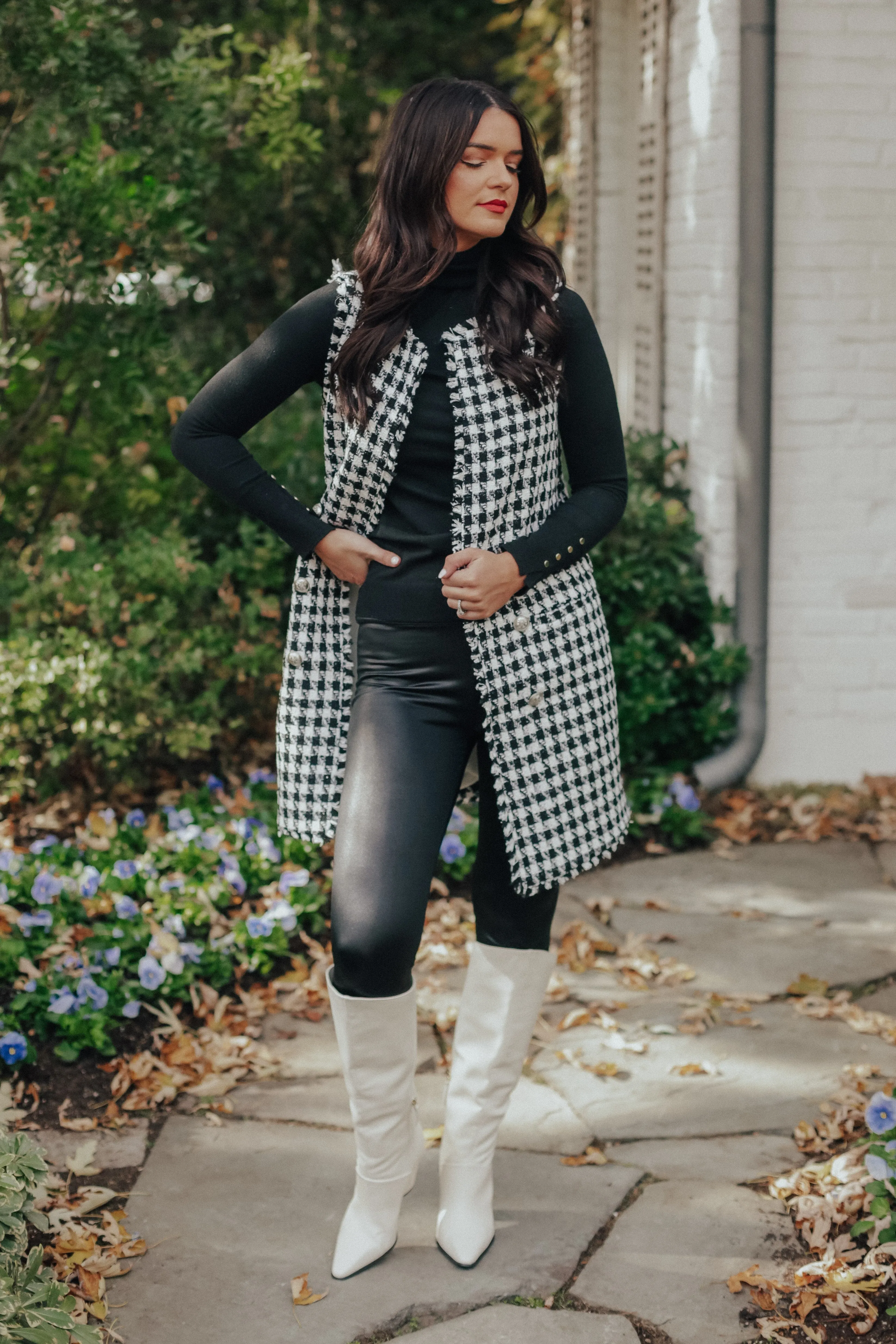 Houndstooth Long Vest -MEDIUM & LARGE