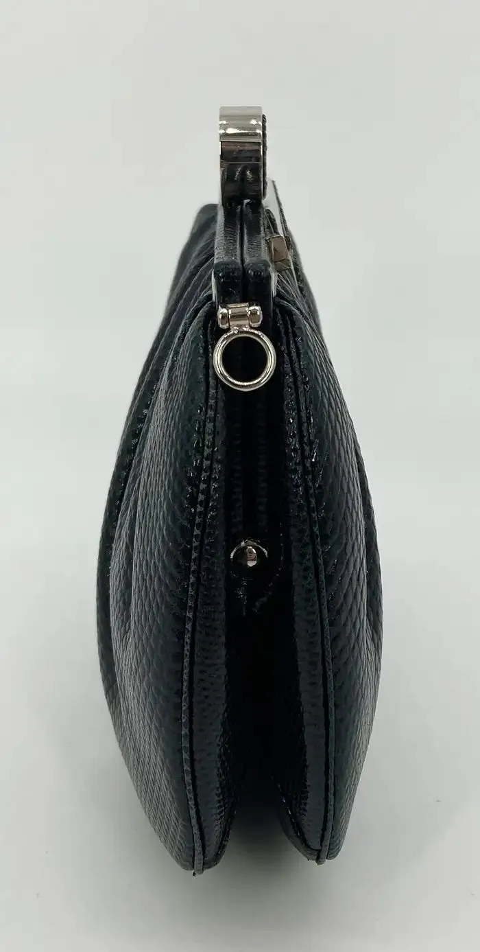 Judith Leiber Black Lizard Crystal Top Clutch