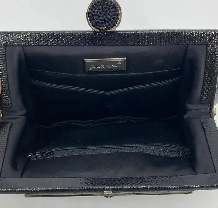 Judith Leiber Black Lizard Crystal Top Clutch