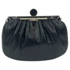 Judith Leiber Black Lizard Crystal Top Clutch