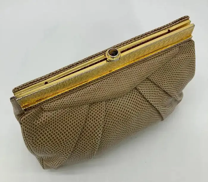 Judith Leiber Vintage Saks Tan Lizard Clutch