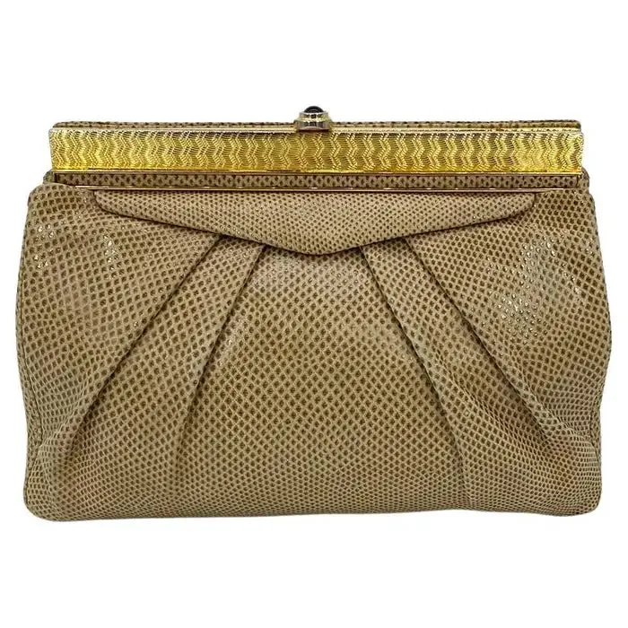 Judith Leiber Vintage Saks Tan Lizard Clutch