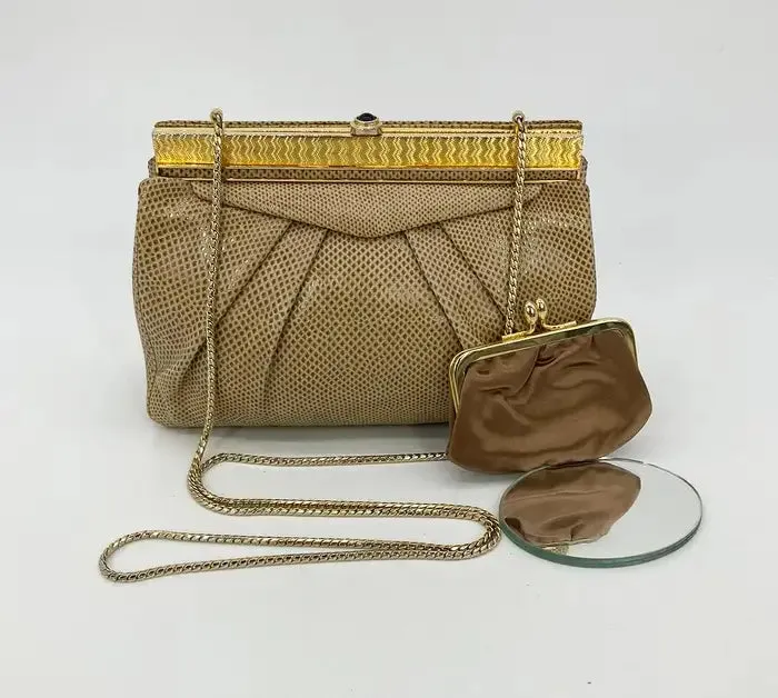 Judith Leiber Vintage Saks Tan Lizard Clutch