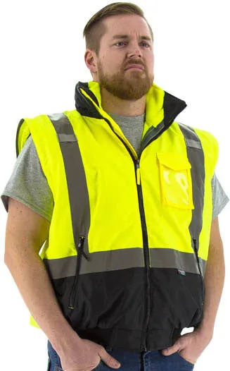 Majestic 75-1383 Hi-Vis Transformer Bomber Jacket Waterproof 8-in-1 Removable Winter Liner ANSI 3