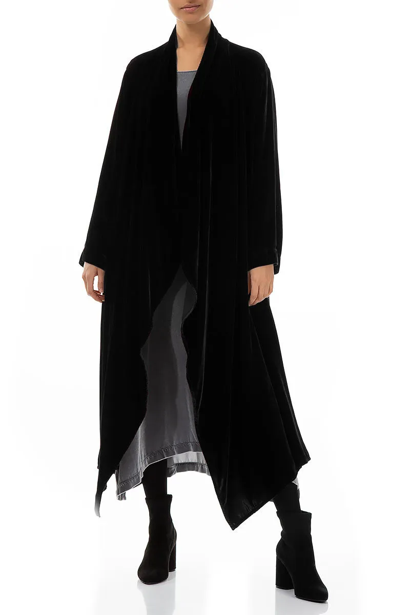 Maxi Open Black Silk Velvet Jacket