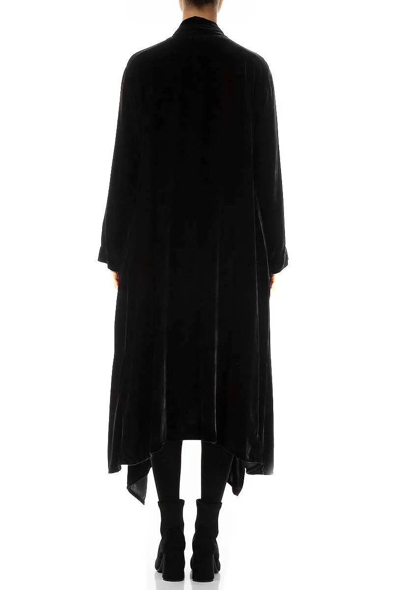 Maxi Open Black Silk Velvet Jacket