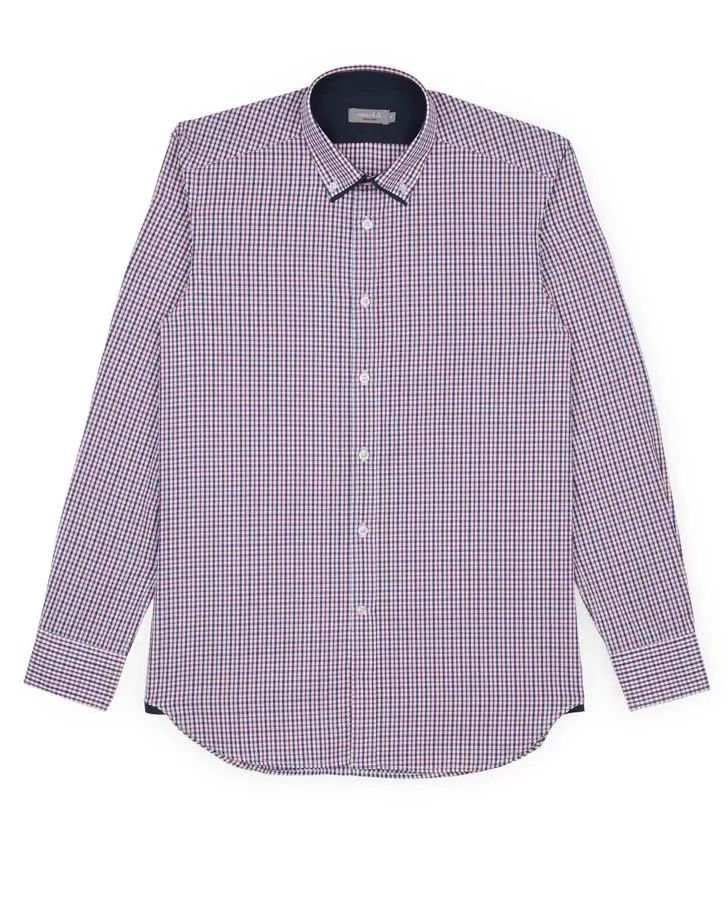 Mens Red and Blue Double Collar Check Shirt