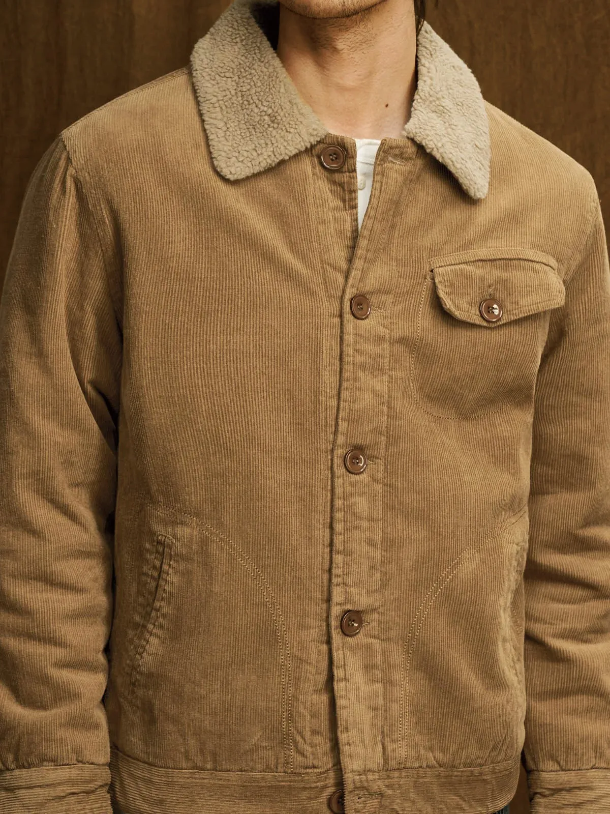 Military-Inspired Fur-Lined & Corduroy Flight Jacket