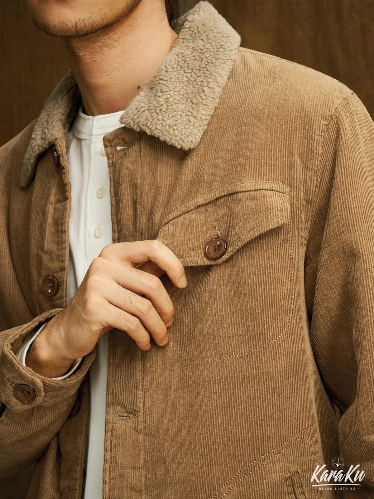 Military-Inspired Fur-Lined & Corduroy Flight Jacket