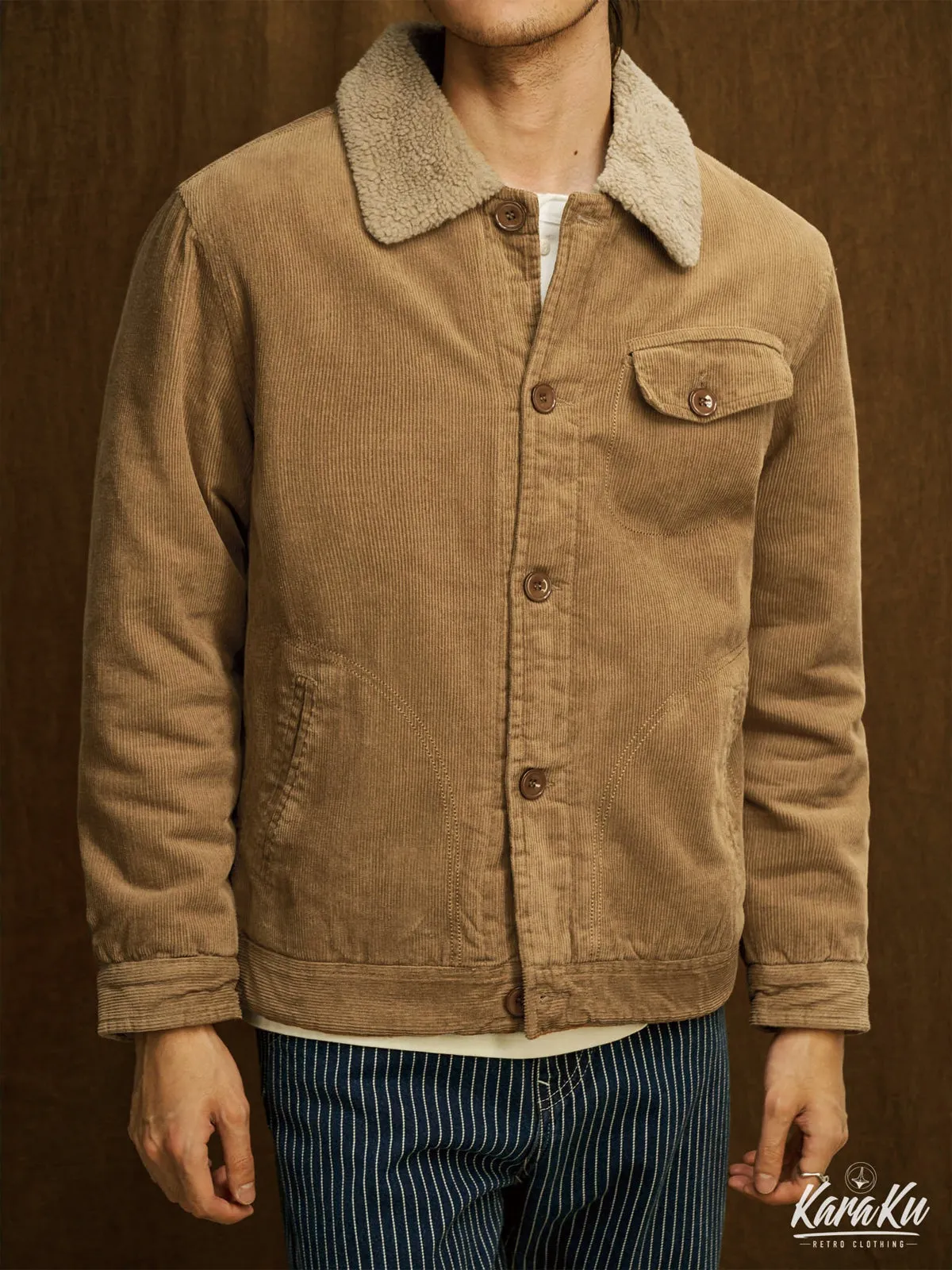 Military-Inspired Fur-Lined & Corduroy Flight Jacket