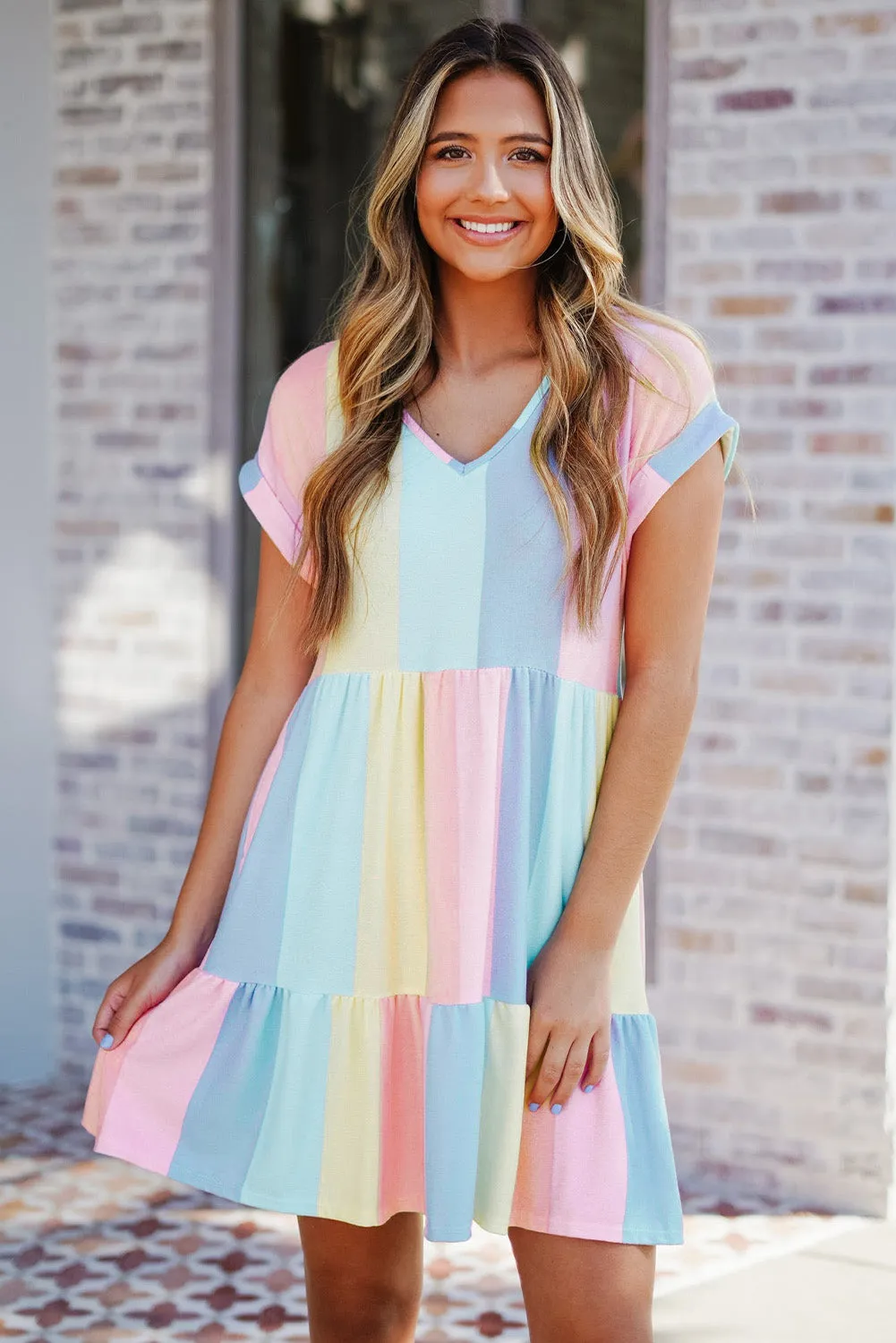 Multicolor Striped Color Block Tiered