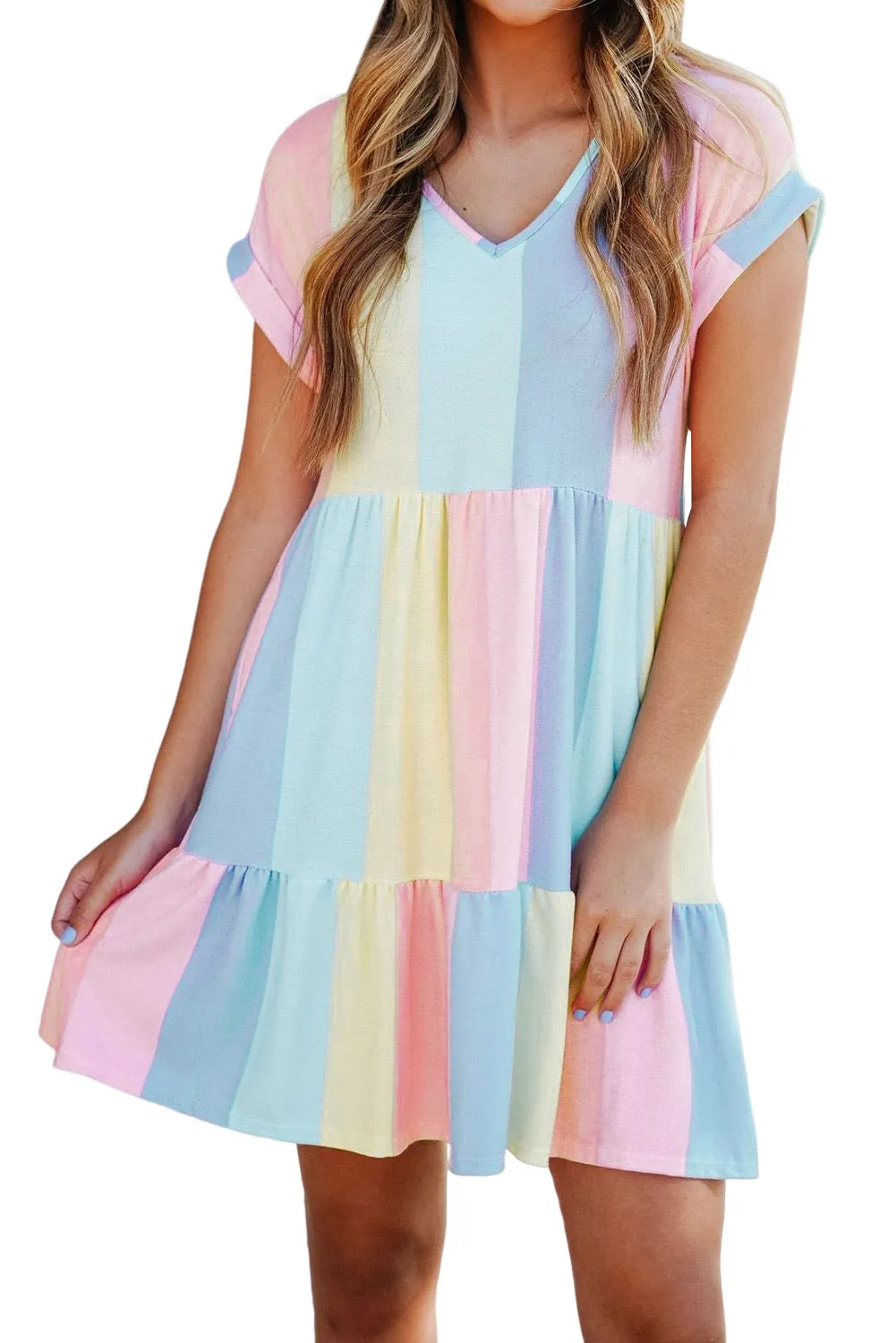 Multicolor Striped Color Block Tiered