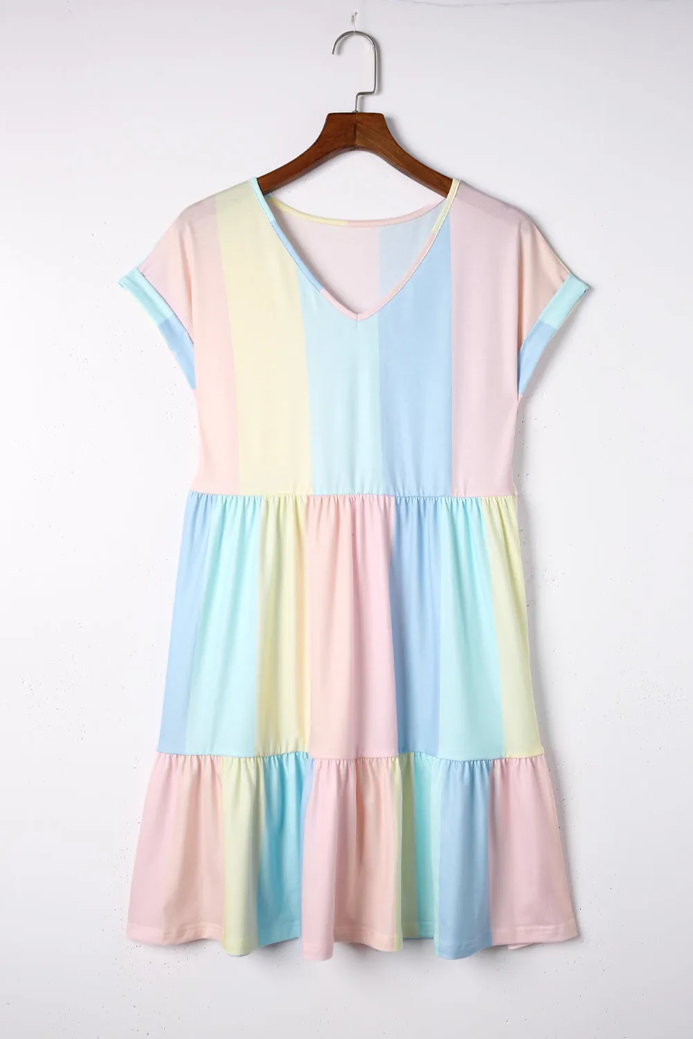 Multicolor Striped Color Block Tiered