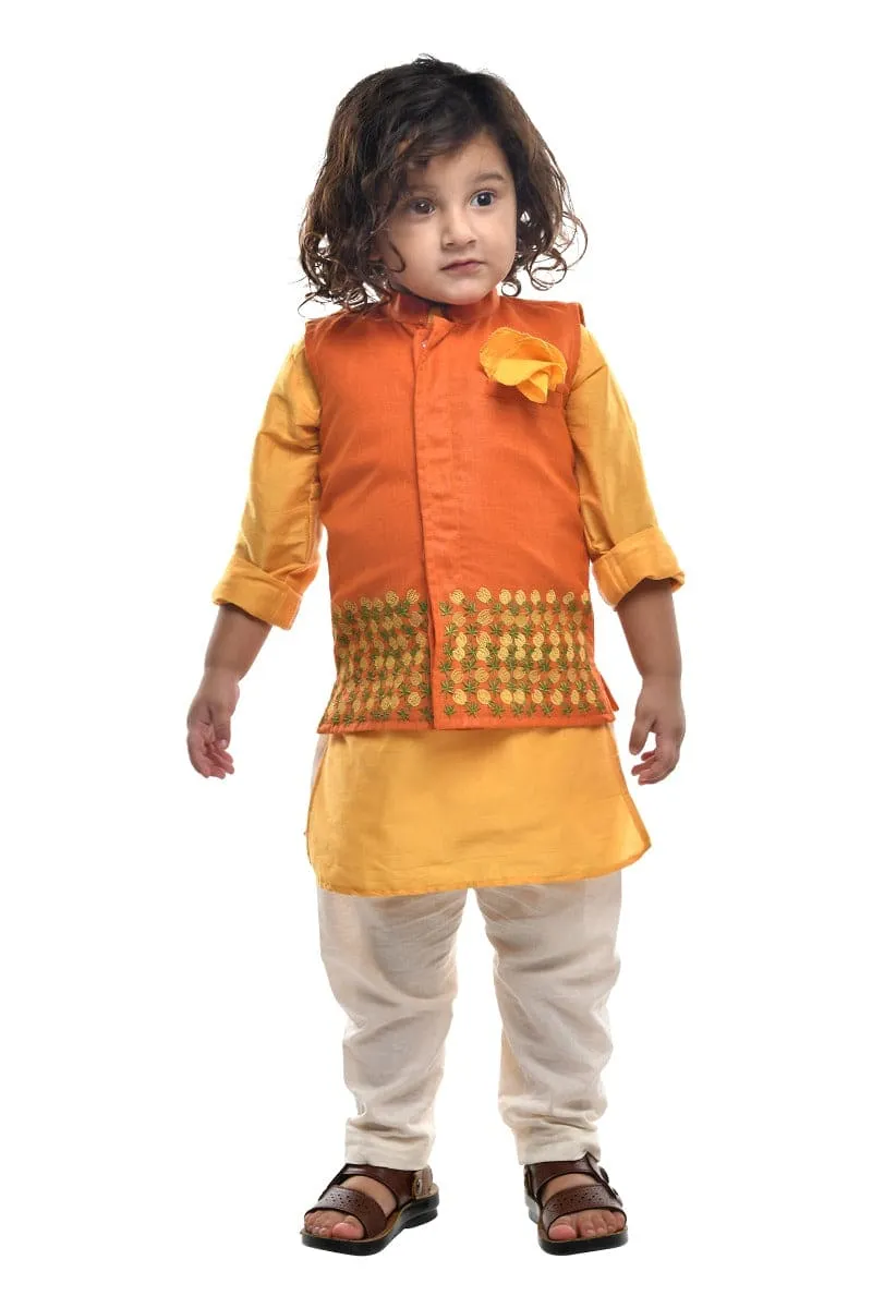 Mustard Kurta with Orange Embroidered Jacket