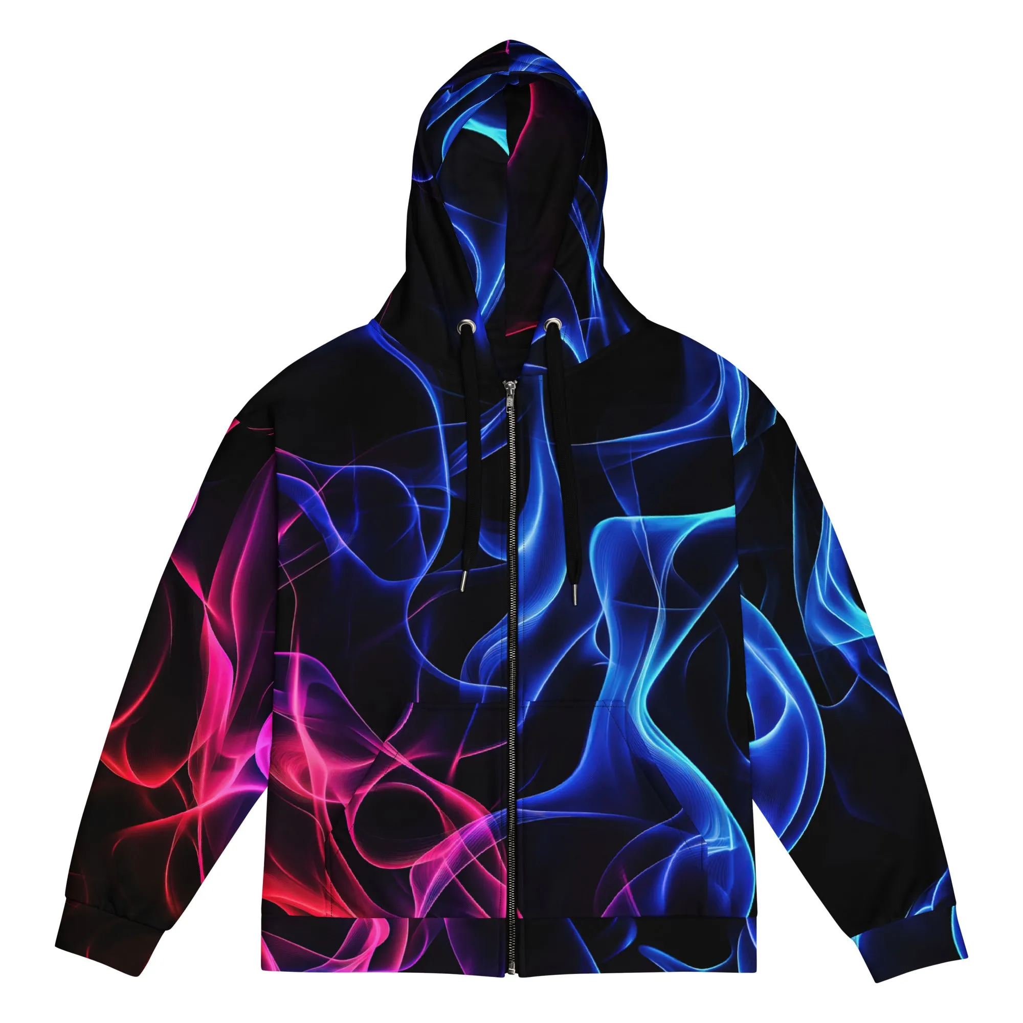 Neon Blue and Red Flames Zip Hoodie