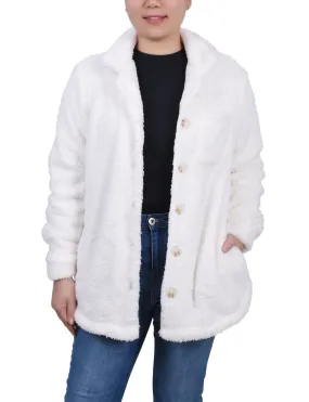 Petite Long Sleeve Button Front Sherpa Jacket