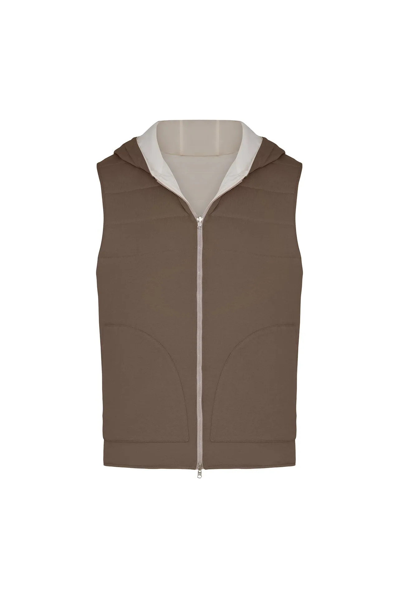 Reversible Nylon and Cotton Zip Vest in Ivory