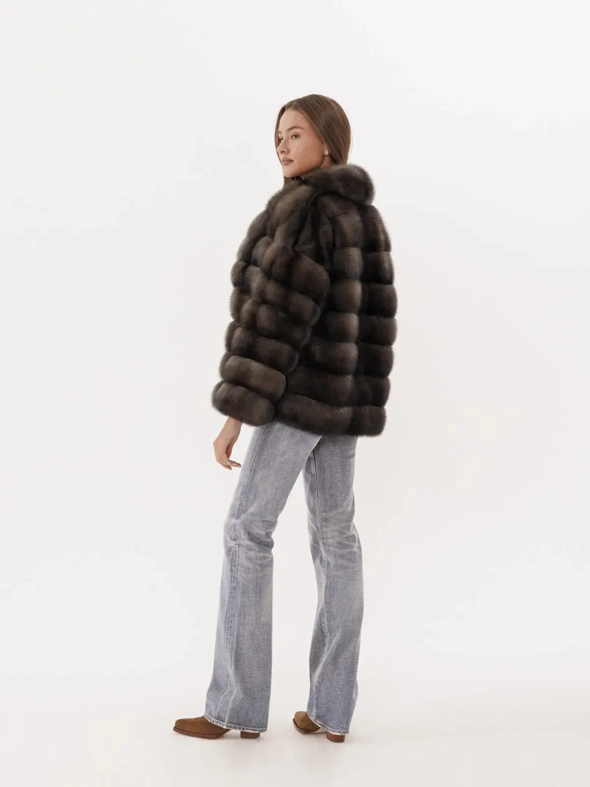 Sable fur coat with shawl collar for women