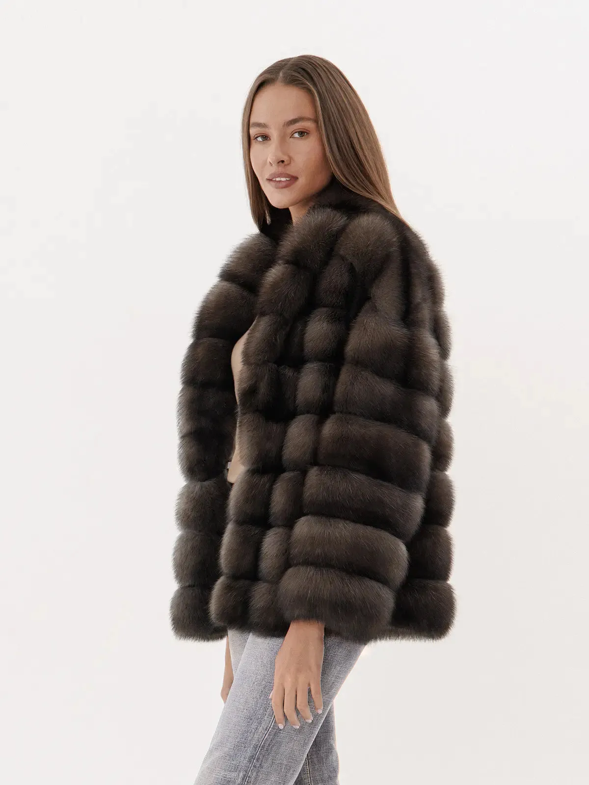 Sable fur coat with shawl collar for women