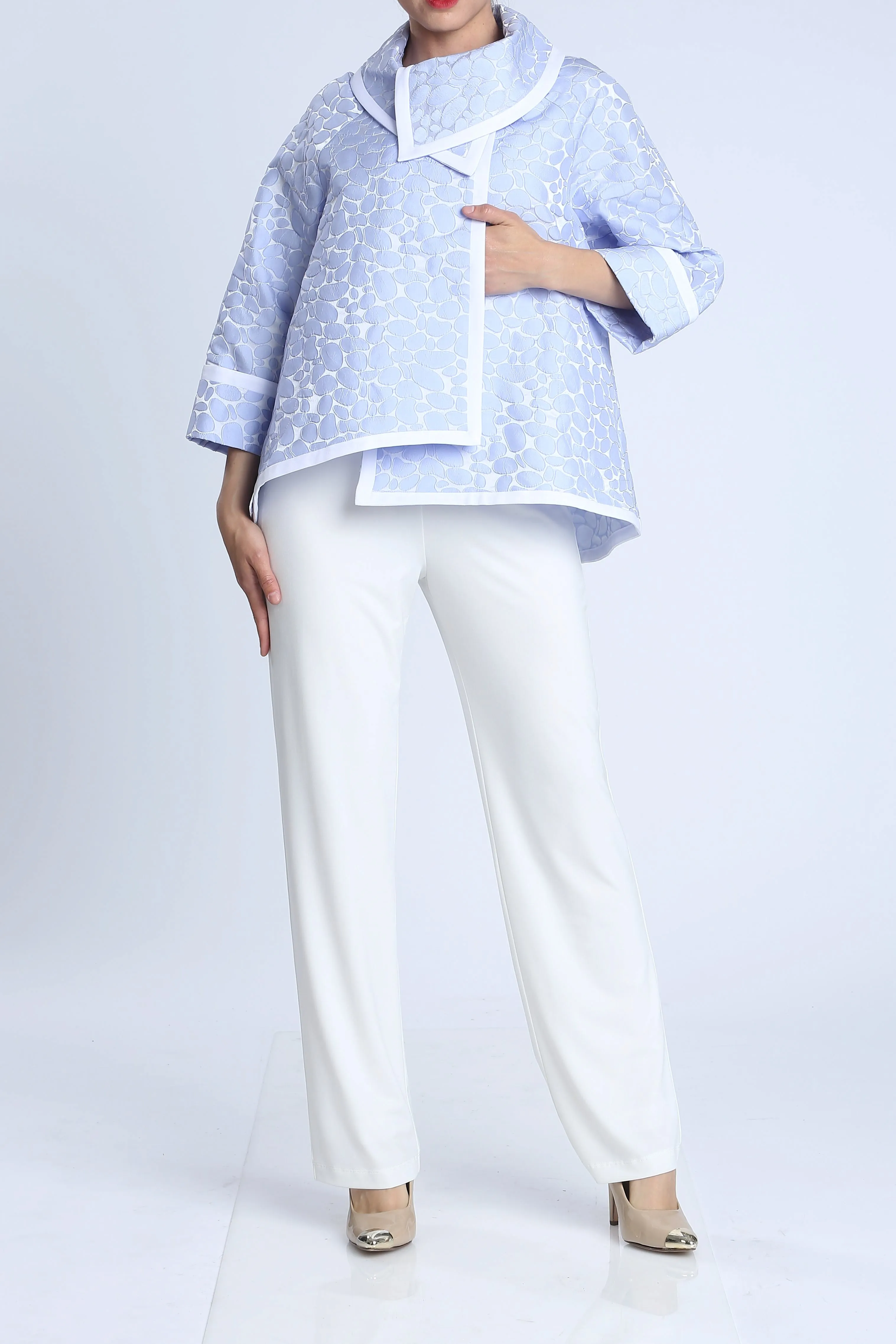 Sky Blue Jacquard High-Low Jacket