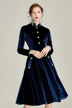 Stand Collar Velvet Dress