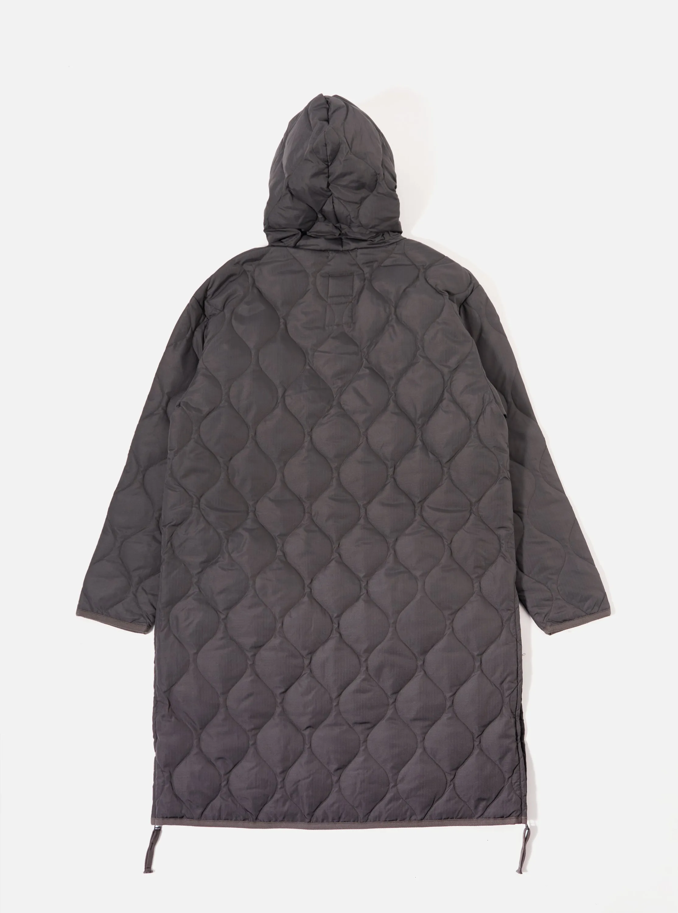 Taion Military Hood Long Down Jacket in Charcoal Ripstop