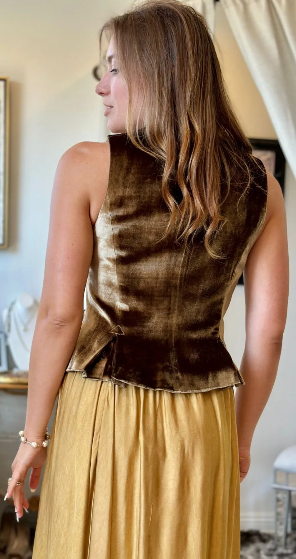 T.ba Pleats Waiscoat Silk Velvet Vest