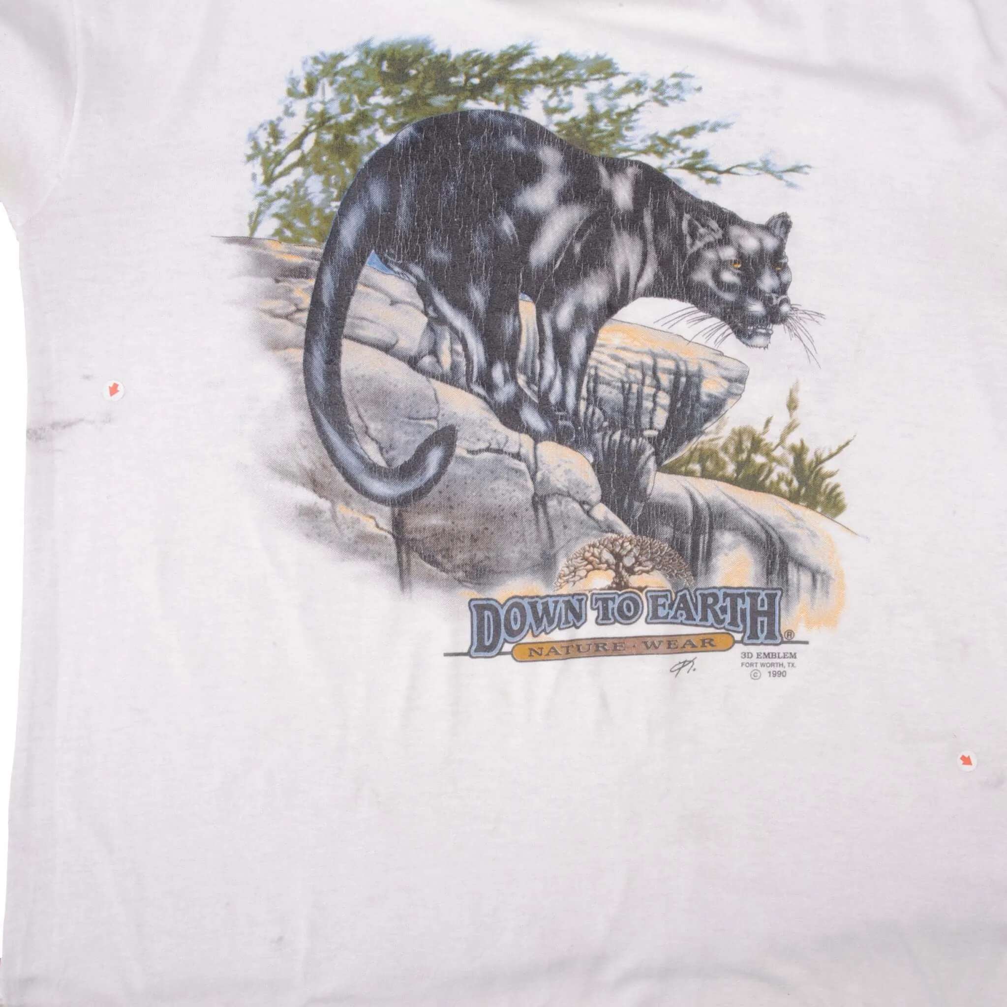 VINTAGE 3D EMBLEM DOWN TO EARTH PANTHER TEE SHIRT 1990 MEDIUM MADE IN USA