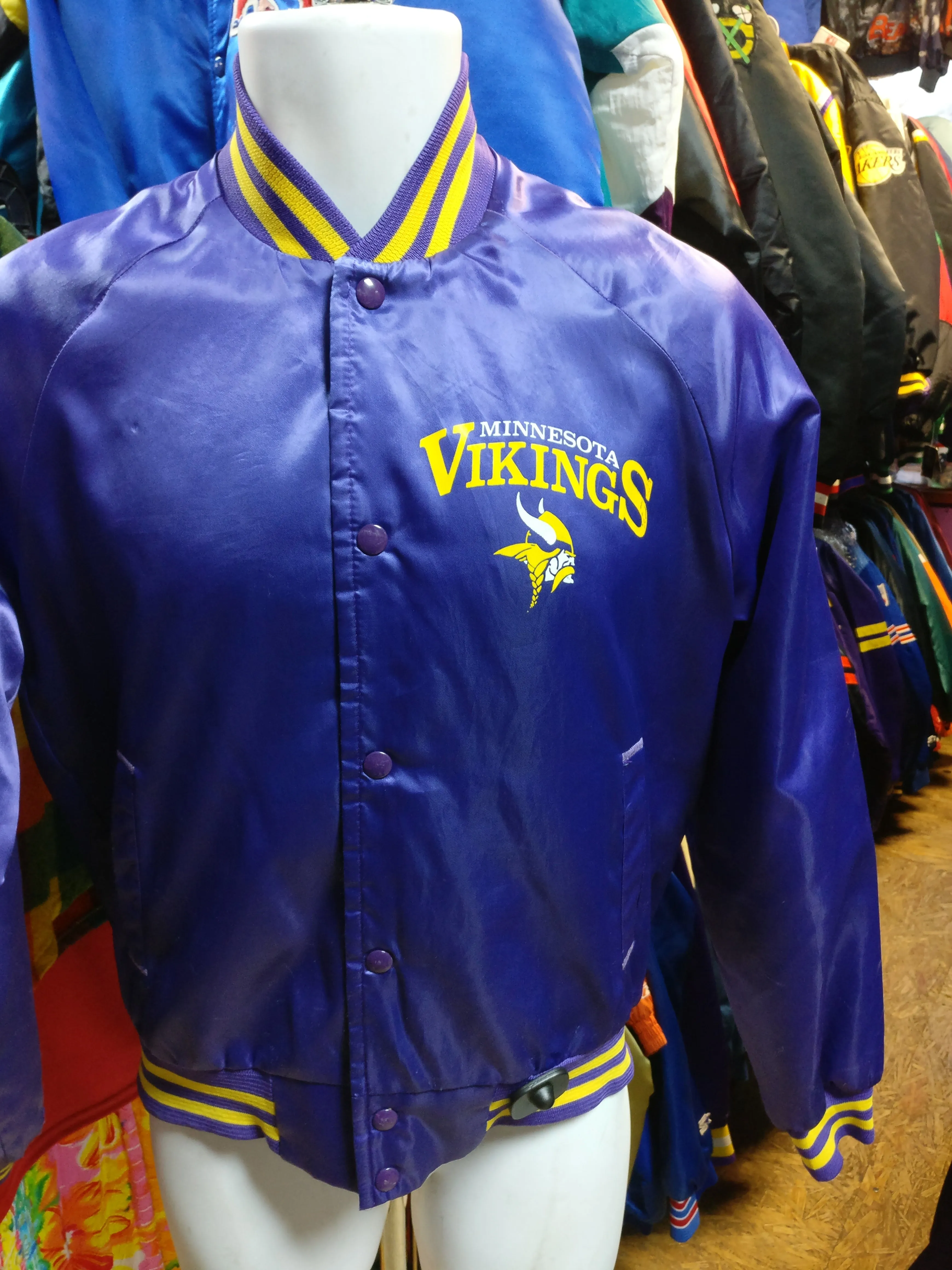 Vintage 80s MINNESOTA VIKINGS NFL Back Print Chalk Line Jacket S