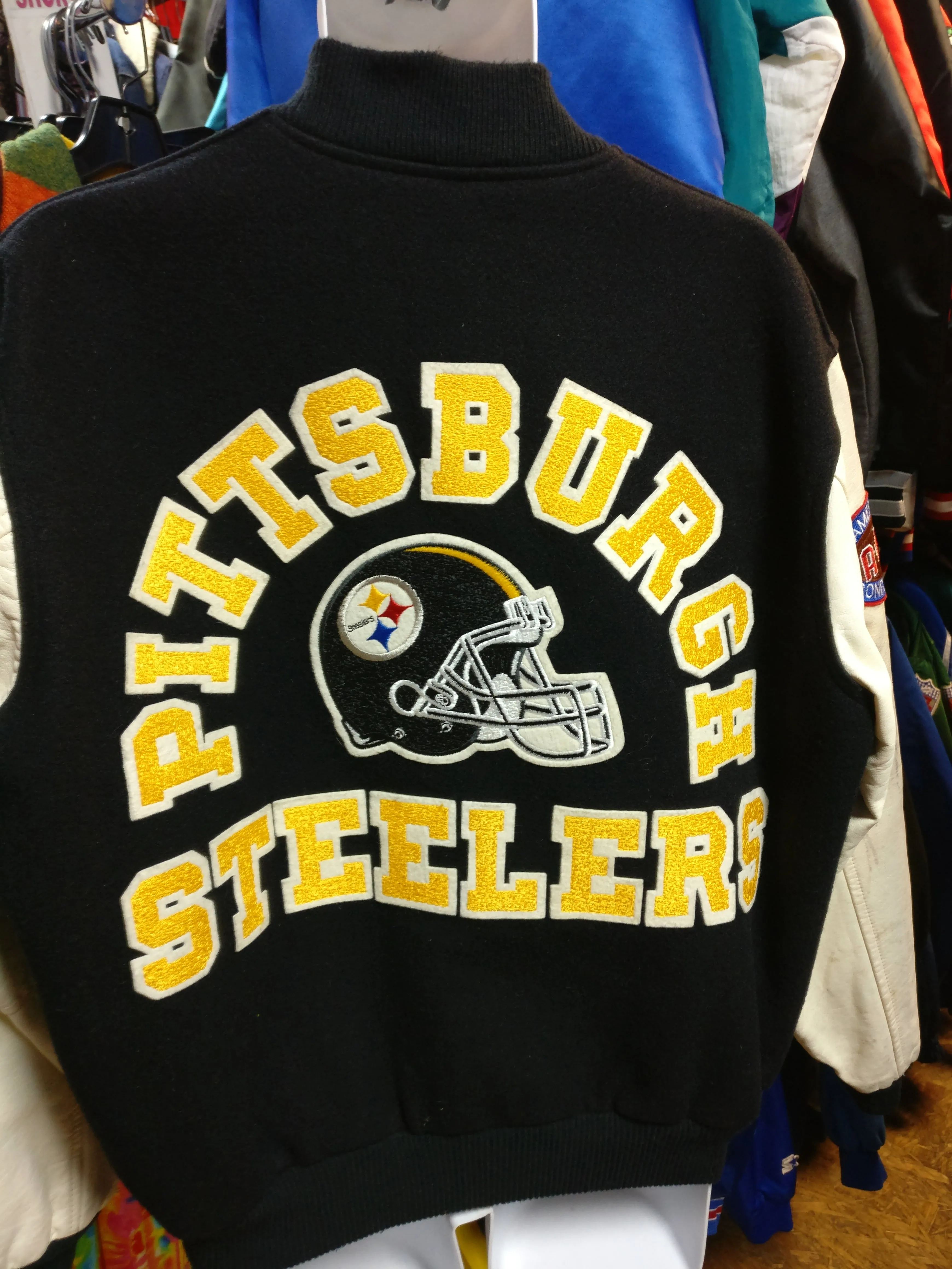 Vtg80s PITTSBURGH STEELERS NFL Back Patch Chalk Line Varsity Jacket XL