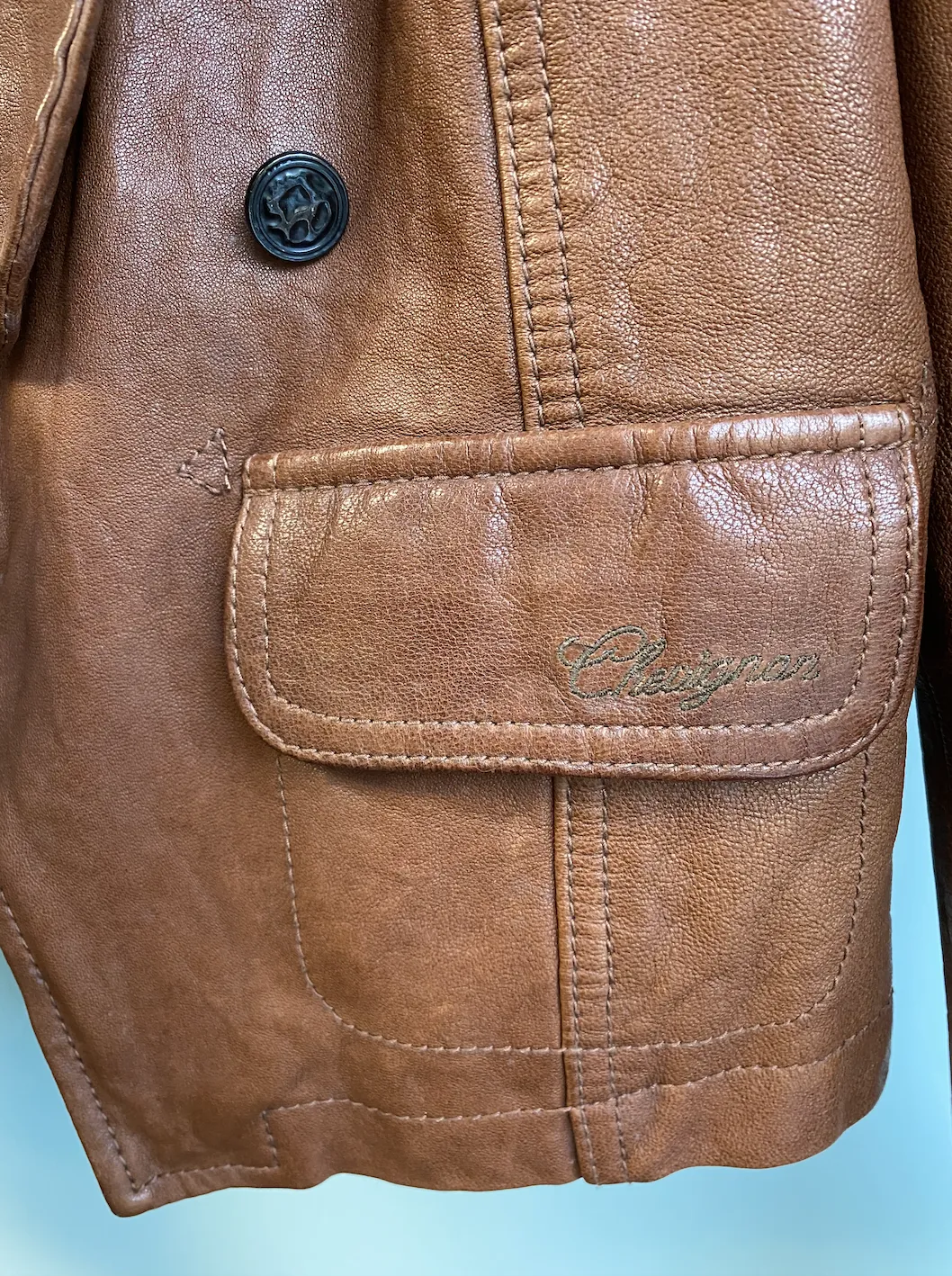 Waxy Washed Effect CHEVIGNON Leather Jacket in Congac Brown