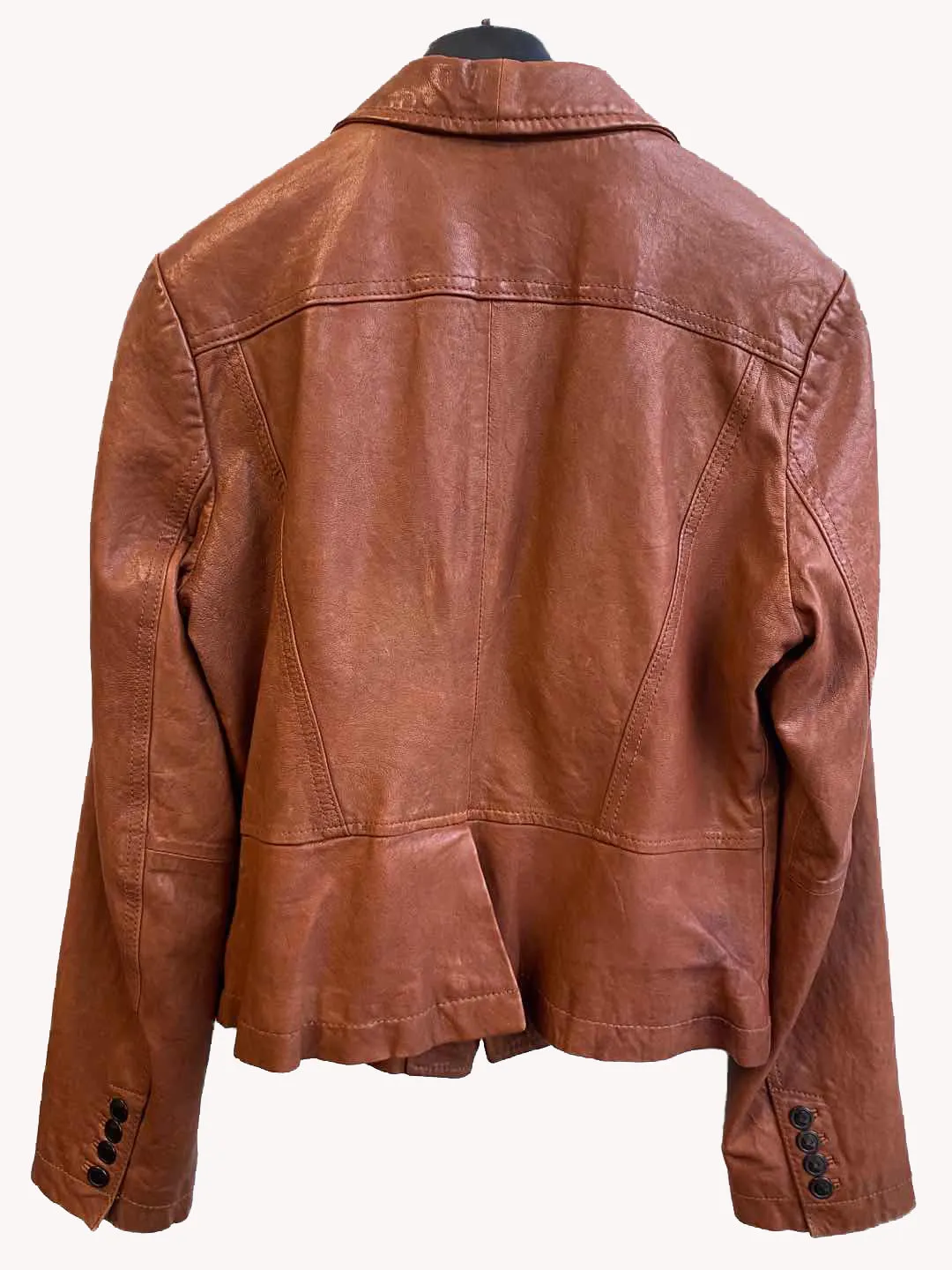 Waxy Washed Effect CHEVIGNON Leather Jacket in Congac Brown